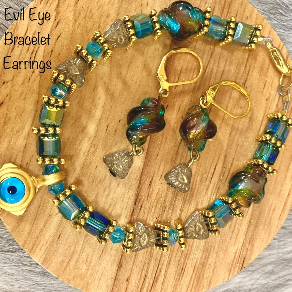 Dichroic, glass Evil eye bracelet and earring gift set